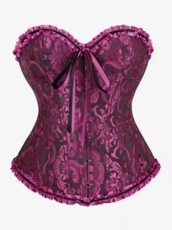 Corsets Lingerie Shapewear Golden Floral Print Sleeveless Front Button Lace Up