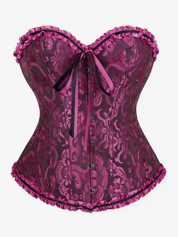 Corsets Lingerie Shapewear Golden Floral Print Sleeveless Front Button Lace Up