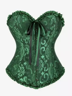 Corsets Lingerie Shapewear Golden Floral Print Sleeveless Front Button Lace Up