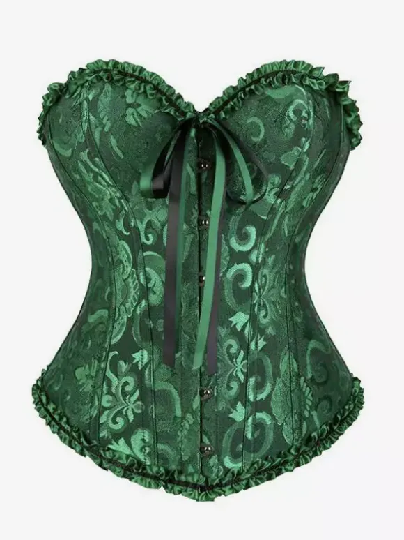 Corsets Lingerie Shapewear Golden Floral Print Sleeveless Front Button Lace Up