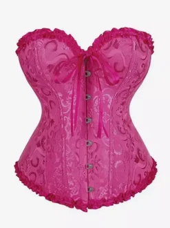 Corsets Lingerie Shapewear Golden Floral Print Sleeveless Front Button Lace Up