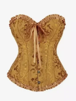 Corsets Lingerie Shapewear Golden Floral Print Sleeveless Front Button Lace Up