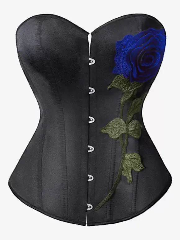 Corsets Red Elegant Bustier Matte Satin Street Wear Embroidered Lace-up Lingerie