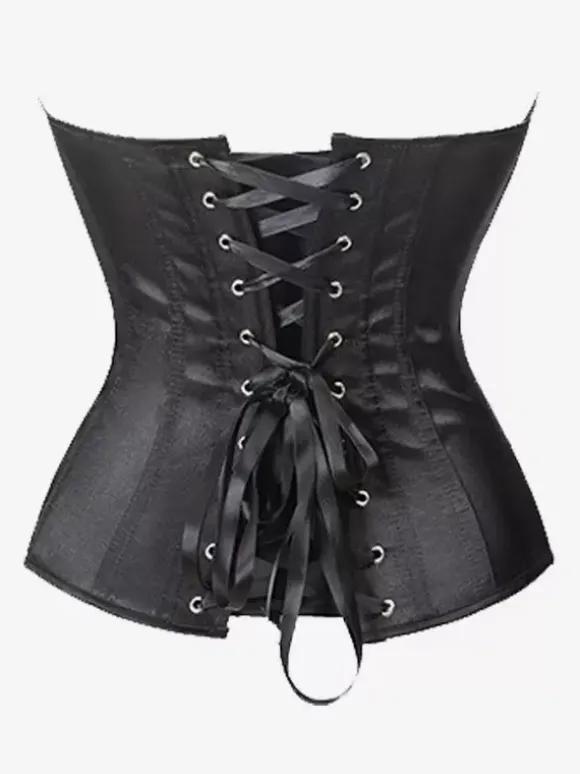 Corsets Red Elegant Bustier Matte Satin Street Wear Embroidered Lace-up Lingerie