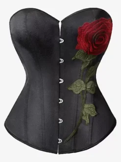 Corsets Red Elegant Bustier Matte Satin Street Wear Embroidered Lace-up Lingerie