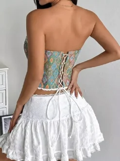 Corsets Tops Blue Lace-up Geometric Dating Elegant Lingerie