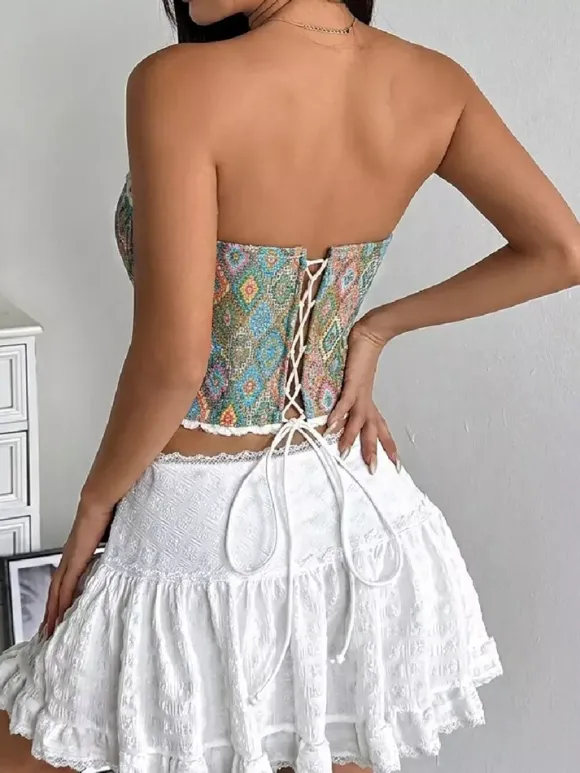 Corsets Tops Blue Lace-up Geometric Dating Elegant Lingerie