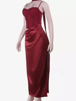 Corset Style Lace Maxi Dress For Women - Drape Ruched Bodycon Gown - Spring Evening Party Outfits 2026