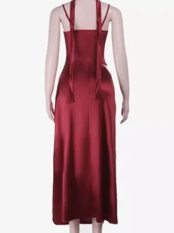 Corset Style Lace Maxi Dress For Women - Drape Ruched Bodycon Gown - Spring Evening Party Outfits 2026