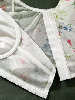 Corsets White Flowers Floral Print Short Sleeve Daily Casual Lingerie