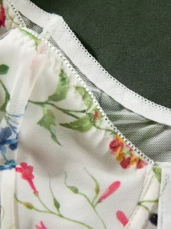 Corsets White Flowers Floral Print Short Sleeve Daily Casual Lingerie