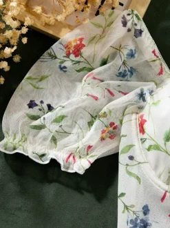 Corsets White Flowers Floral Print Short Sleeve Daily Casual Lingerie