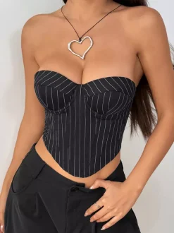Corset Tops Black Chic Sleeveless Strapless Slim Fit Lace-up Tops