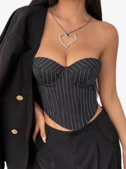 Corset Tops Black Chic Sleeveless Strapless Slim Fit Lace-up Tops