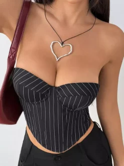 Corset Tops Black Chic Sleeveless Strapless Slim Fit Lace-up Tops