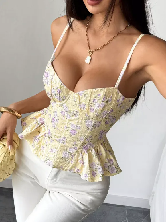 Corset Tops Black Corset Tops Chic Straps Neck Slim Fit Peplum Lace-up Tops