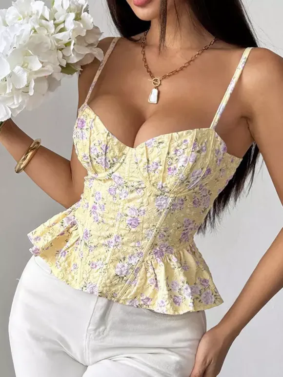 Corset Tops Black Corset Tops Chic Straps Neck Slim Fit Peplum Lace-up Tops