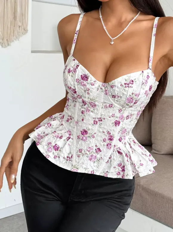 Corset Tops Black Corset Tops Chic Straps Neck Slim Fit Peplum Lace-up Tops