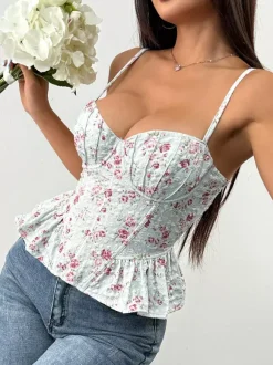 Corset Tops Black Corset Tops Chic Straps Neck Slim Fit Peplum Lace-up Tops