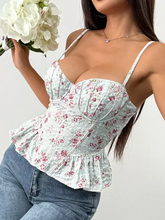 Corset Tops Black Corset Tops Chic Straps Neck Slim Fit Peplum Lace-up Tops