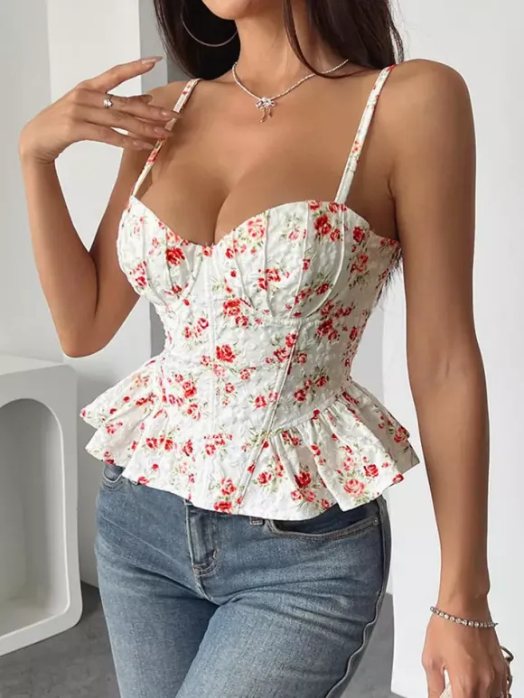Corset Tops Black Corset Tops Chic Straps Neck Slim Fit Peplum Lace-up Tops