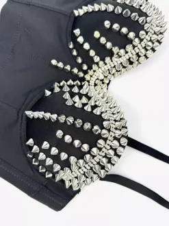 Corset Tops Black Gold Sexy Sleeveless Straps Neck Slim Fit Rivets Tops