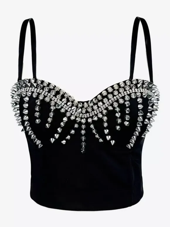 Corset Tops Black Gold Sexy Sleeveless Straps Neck Slim Fit Rivets Tops