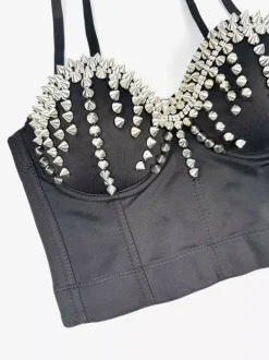 Corset Tops Black Gold Sexy Sleeveless Straps Neck Slim Fit Rivets Tops