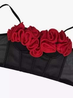 Corset Tops Black+Red Sexy Sleeveless Strapless Slim Fit Flowers Tops