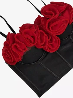Corset Tops Black+Red Sexy Sleeveless Strapless Slim Fit Flowers Tops