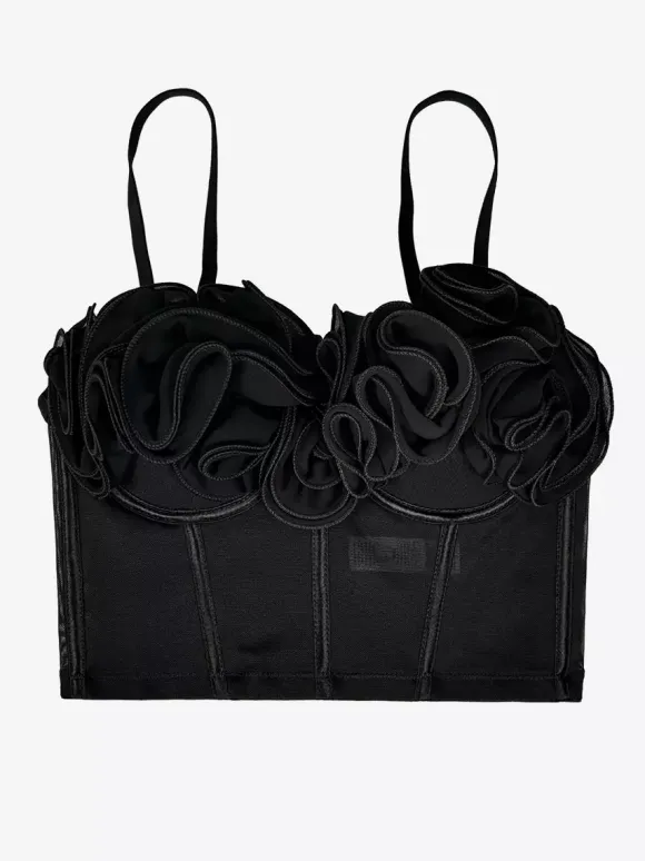 Corset Tops Black+Red Sexy Sleeveless Strapless Slim Fit Flowers Tops