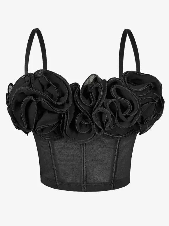 Corset Tops Black+Red Sexy Sleeveless Strapless Slim Fit Flowers Tops