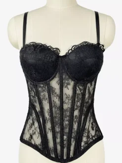 Corset Tops Black Sexy Sleeveless Strapless Slim Fit Lace Tops