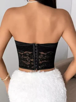 Corset Tops Black Sexy Sleeveless Strapless Slim Fit Lace Tops
