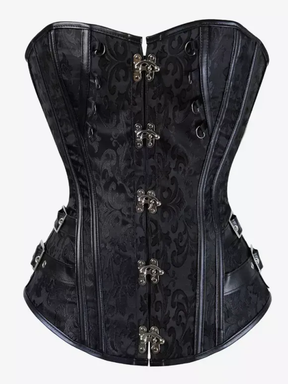 Corset Tops Black Sexy Strapless Slim Fit Buttons Lace-up Tops