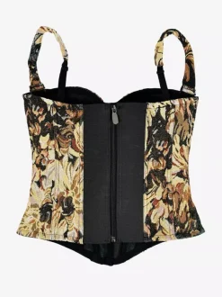 Corset Tops Blue Retro Sleeveless Strapless Printed Slim Fit Tops