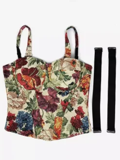 Corset Tops Blue Retro Sleeveless Strapless Printed Slim Fit Tops