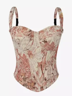 Corset Tops Blue Retro Sleeveless Strapless Printed Slim Fit Tops