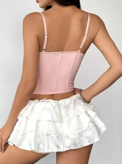 Corset Tops Blue Sexy Straps Neck Backless Slim Fit Lace Lace Up Tops