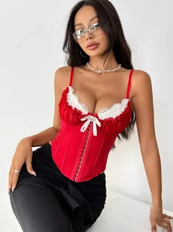 Corset Tops Blue Sexy Straps Neck Backless Slim Fit Lace Lace Up Tops