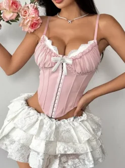 Corset Tops Blue Sexy Straps Neck Backless Slim Fit Lace Lace Up Tops