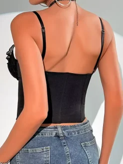 Corset Tops Blue Sexy Straps Neck Backless Slim Fit Lace Lace Up Tops
