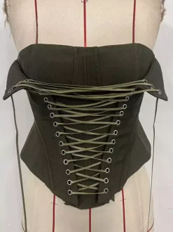 Corset Tops Brown Sexy Sleeveless Strapless Slim Fit Lace-up Tops