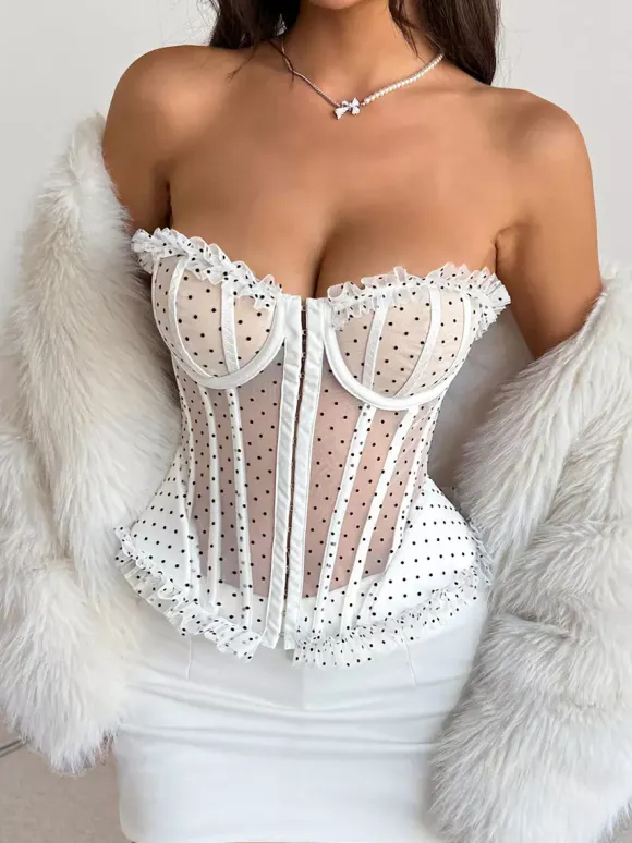 Corset Tops Burgundy Chic Sleeveless Strapless Slim Fit Lace Tops