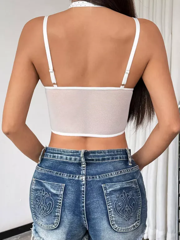 Corset Tops Burgundy Sexy Sleeveless Straps Neck Slim Fit Lace Criss-Cross Tops