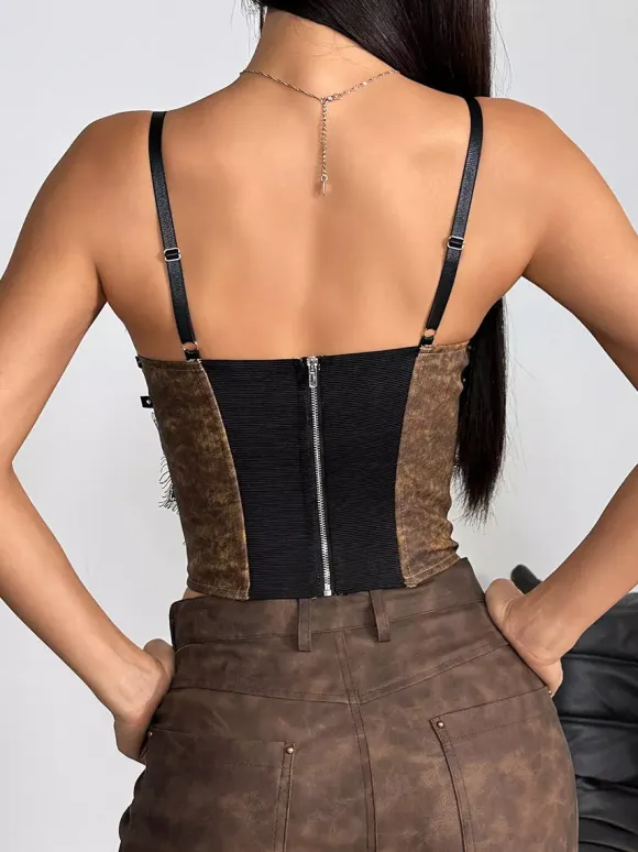 Corset Tops Light Sky Blue Sexy Sleeveless Straps Neck Slim Fit Lace Zipper Tops
