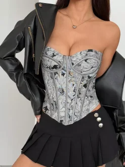 Corset Tops Tops Blue Sexy Strapless Slim Fit Lace Up Tops