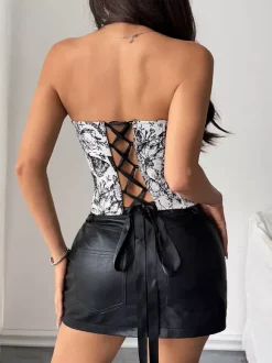 Corset Tops Tops Blue Sexy Strapless Slim Fit Lace Up Tops