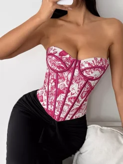 Corset Tops Tops Blue Sexy Strapless Slim Fit Lace Up Tops