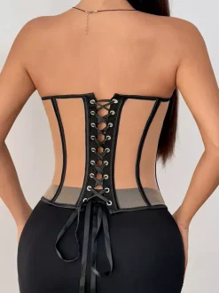Corset Tops Tops Nude Sexy Sleeveless Strapless Slim Fit Lace-up